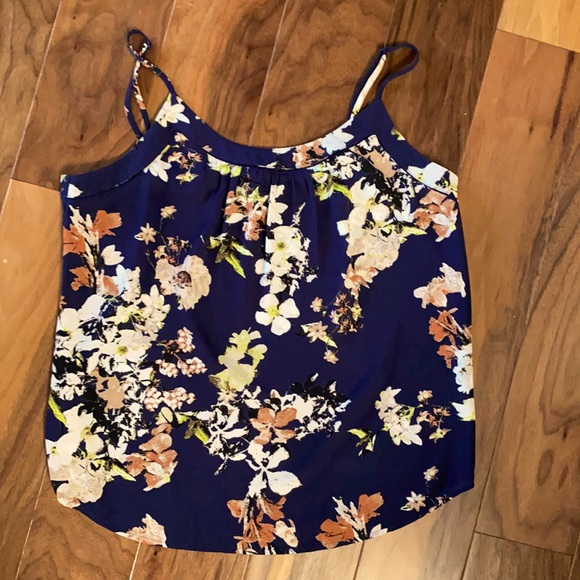 LOFT Tops - Navy floral dressy spaghetti strap tank blouse